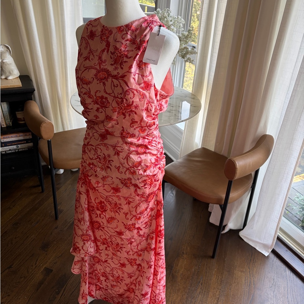 NWT Cinq a Sept Size 6 Pink Floral Ruched Midi Dress